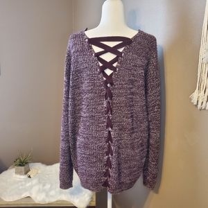 Maroon Oversized Lace Up Sweater Sz XL